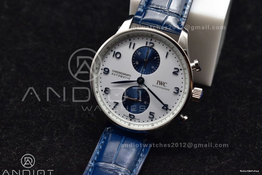 A Dial Chrono Blue Strap ZF Blue on Best 1:1 Portuguese Edition 1019 White SmartChoice Leather IW371620 0406